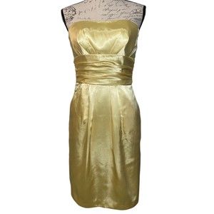 David’s Bridal Strapless Sheath Yellow Dress 100% Polyester Size 4